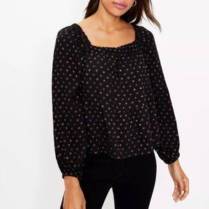 LOFT Petite Shimmer Dot Square Neck Peplum Blouse